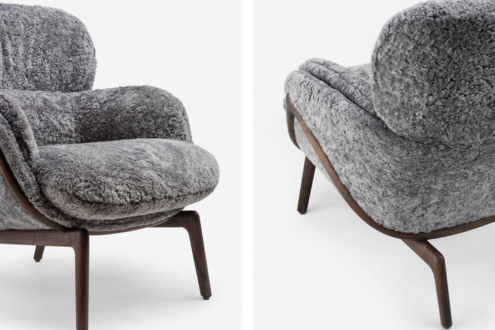 BLACK OILED WALNUT & SCANDINAVIAN GREY CURLY SHEEPSKIN