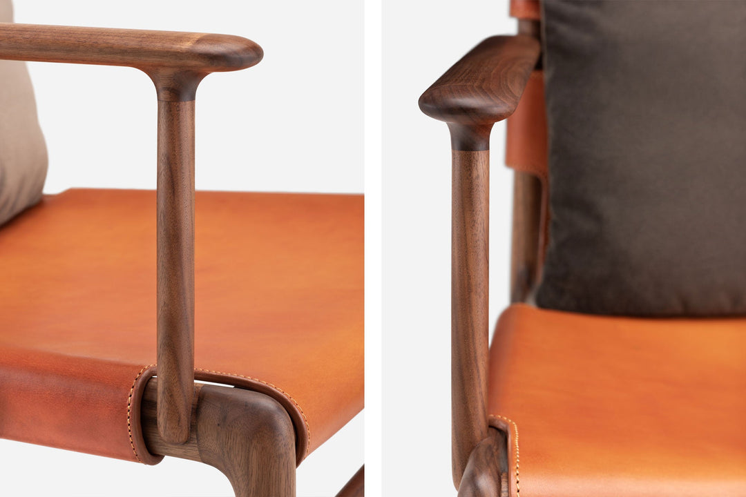 DANISH OILED WALNUT & DARK TAN LEATHER & BALBOA 29 FABRIC