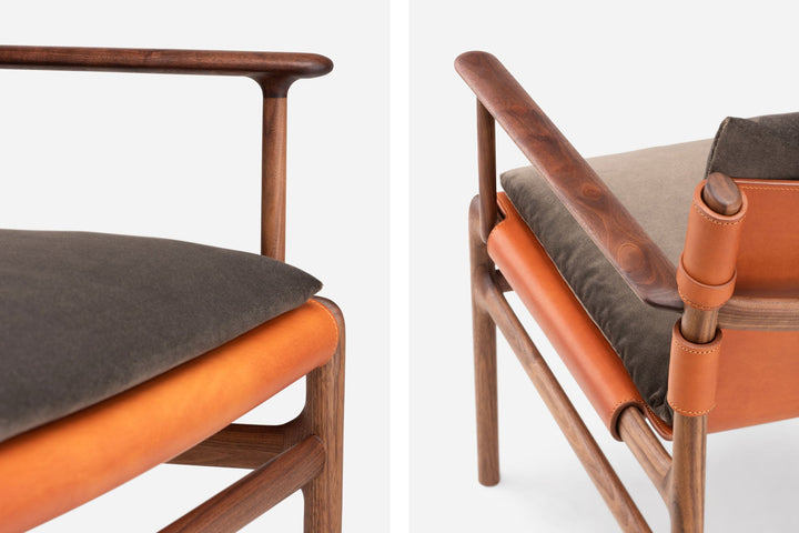 DANISH OILED WALNUT & DARK TAN LEATHER & BALBOA 29 FABRIC