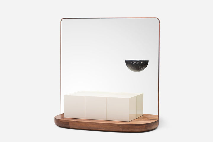 DANISH OILED WALNUT & WHITE GLOSS LACQUER & BLACK MARQUINA MARBLE