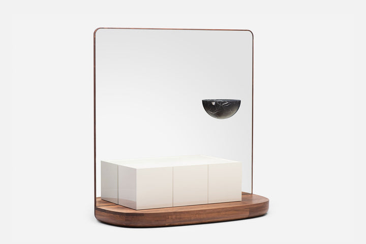 DANISH OILED WALNUT & WHITE GLOSS LACQUER & BLACK MARQUINA MARBLE