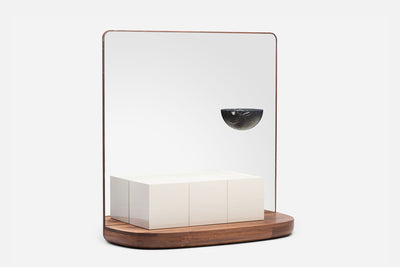 DANISH OILED WALNUT & WHITE GLOSS LACQUER & BLACK MARQUINA MARBLE