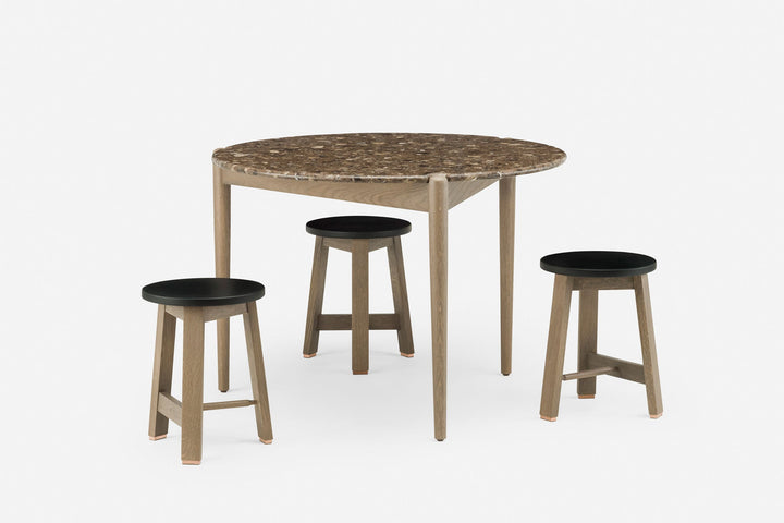 OXIDISED OAK & BLACK LEATHER (+ SIDEKICKS SMALL DINING TABLE IN TERRAZZO)