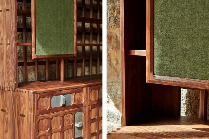 DANISH OILED WALNUT & GREY CERAMIC & GREEN FLORES TEXTILE LINEN (MODEL: LF)