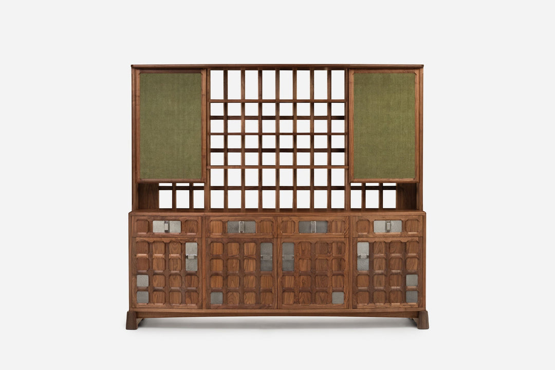 DANISH OILED WALNUT & GREY CERAMIC & GREEN FLORES TEXTILE LINEN (MODEL: LF)