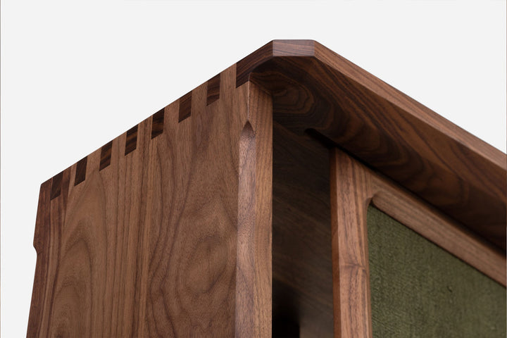 DANISH OILED WALNUT & GREY CERAMIC & GREEN FLORES LINEN TEXTILE