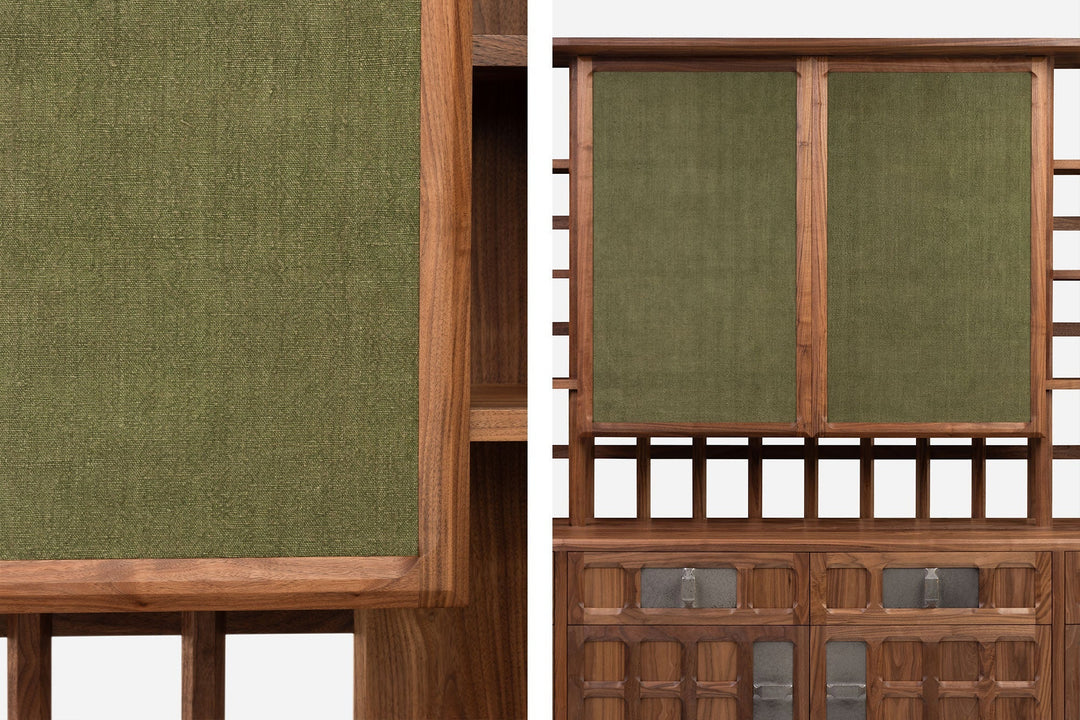 DANISH OILED WALNUT & GREY CERAMIC & GREEN FLORES TEXTILE LINEN (MODEL: LF)