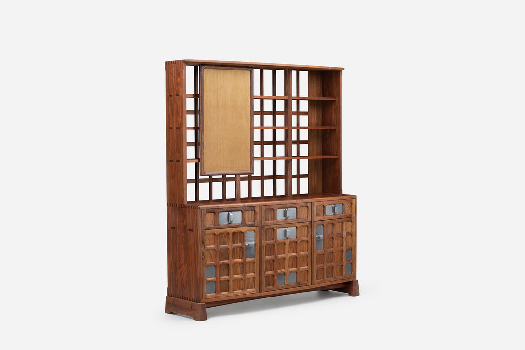 DANISH OILED WALNUT & GREY CERAMIC & OCHRE FLORES LINEN TEXTILE (MODEL: MF)