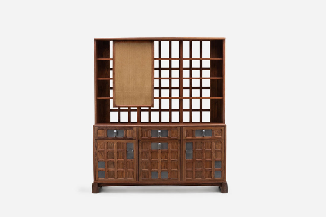 DANISH OILED WALNUT & GREY CERAMIC & OCHRE FLORES LINEN TEXTILE (MODEL: MF)