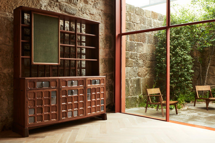 DANISH OILED WALNUT & GREY CERAMIC & GREEN FLORES LINEN TEXTILE (MODEL: MF)