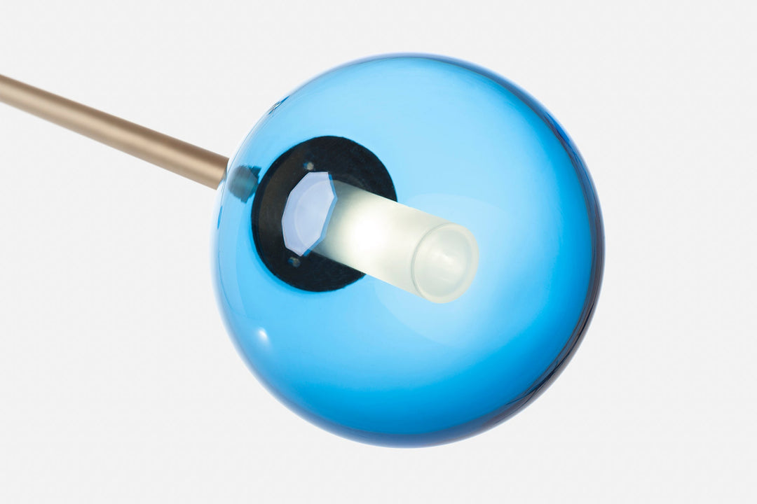 BRUSHED BRASS AND BLUE GLASS