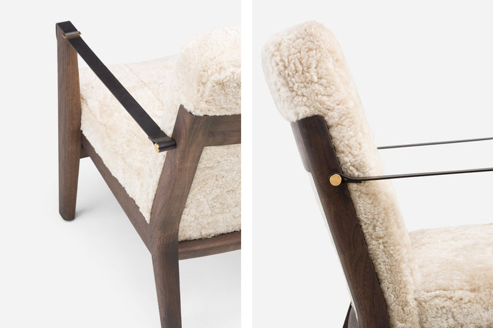 BLACK OILED WALNUT & MOHAWI CURLY WOOL SHEEPSKIN & BLACK LEATHER STRAPS