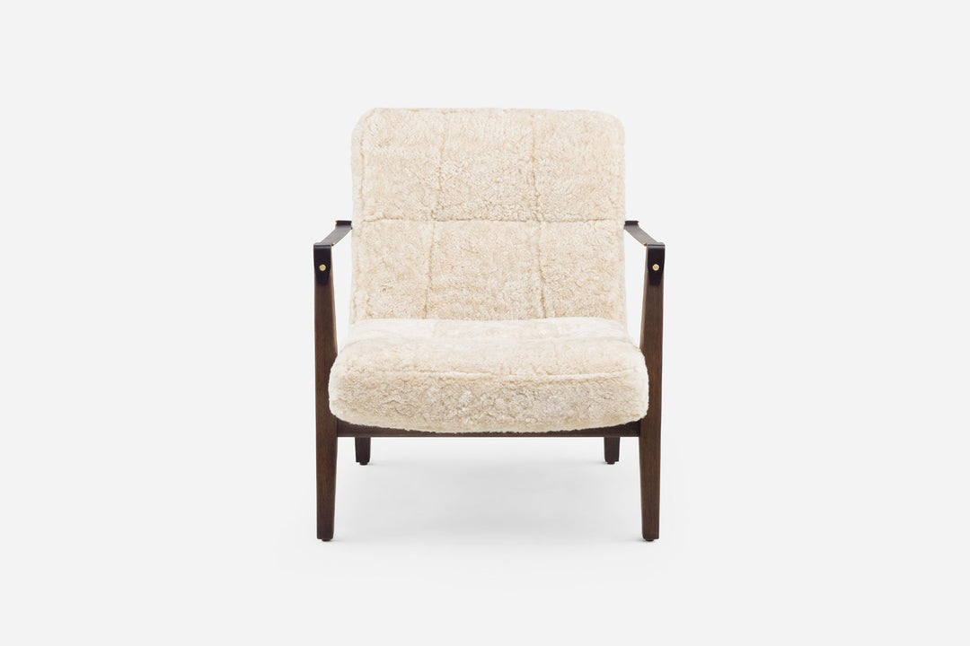 BLACK OILED WALNUT & MOHAWI CURLY WOOL SHEEPSKIN & BLACK LEATHER STRAPS