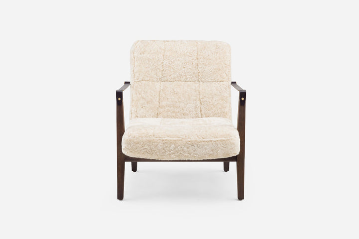 BLACK OILED WALNUT & MOHAWI CURLY WOOL SHEEPSKIN & BLACK LEATHER STRAPS