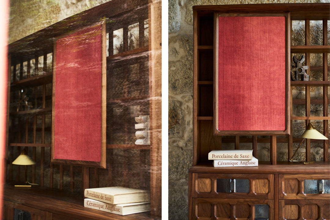 DANISH OILED WALNUT & MADDER RED FLORES LINEN TEXTILE