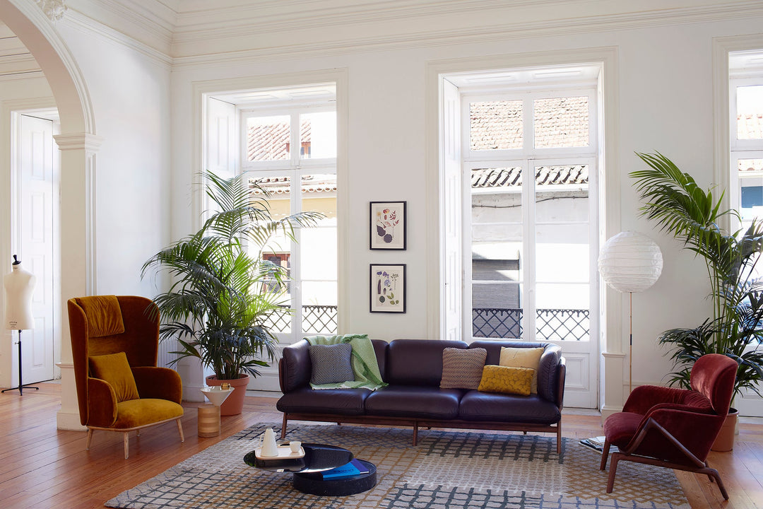DANISH OILED WALNUT & ELMOTIQUE LEATHER (MODEL: L + BLANCHE BERGERE, ELYSIA LOUNGE CHAIR AND LAUREL TABLES)