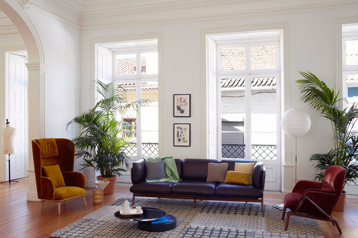 DANISH OILED WALNUT & ELMOTIQUE LEATHER (MODEL: L + BLANCHE BERGERE, ELYSIA LOUNGE CHAIR AND LAUREL TABLES)