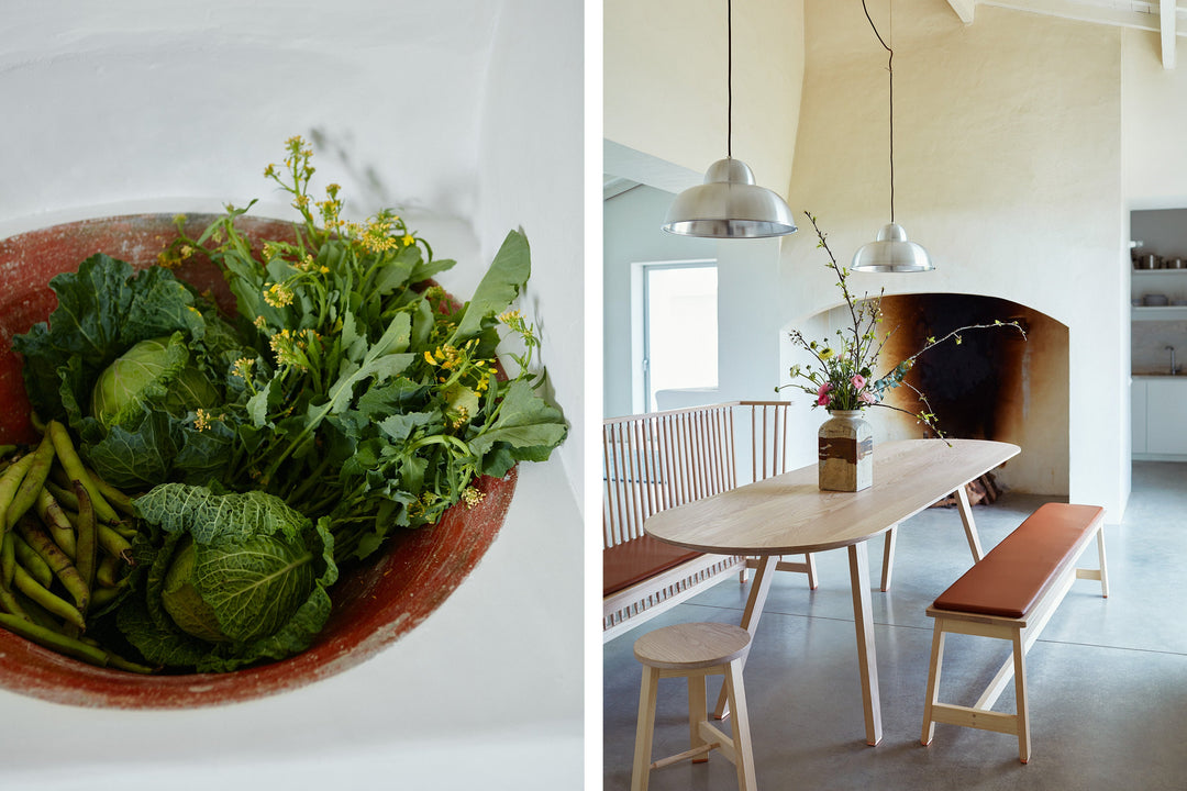 WHITE OILED ASH (MODEL: 445 + SEAT PAD + BENCH, TOGETHER TABLE AND STOOL)