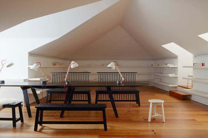 BLACK PAINTED ASH (MODEL: 450 + TWO-SEATER BENCH, TOGETHER TABLE AND STOOL)